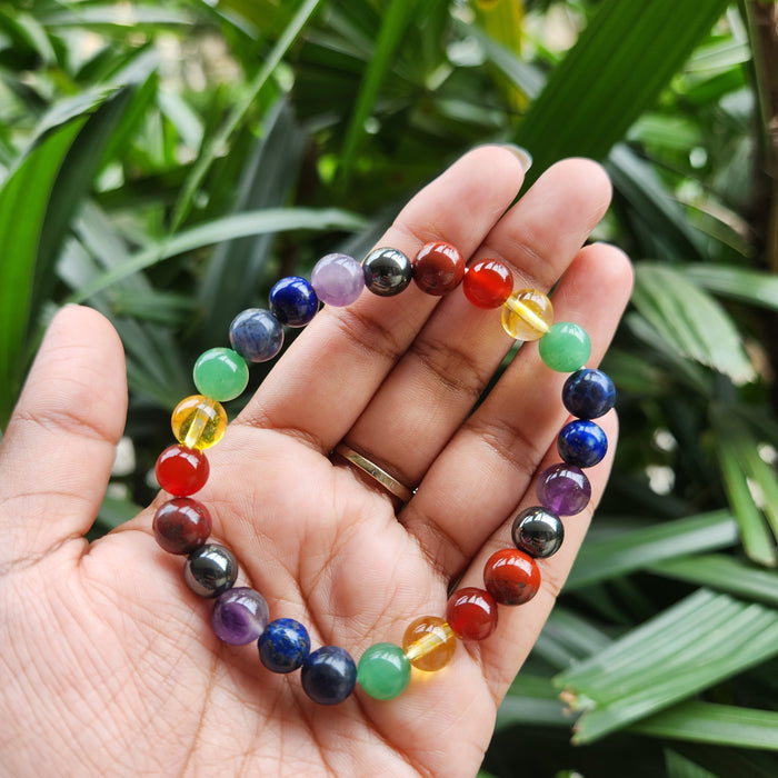 Gems & Rudraksha - Multi Crystal - Power Bracelet Siddh Navgrah Bracelet  and Its Benefits The Siddh Navgrah Bracelet is to be worn on your wrist.  Here Gemstone for all planets is